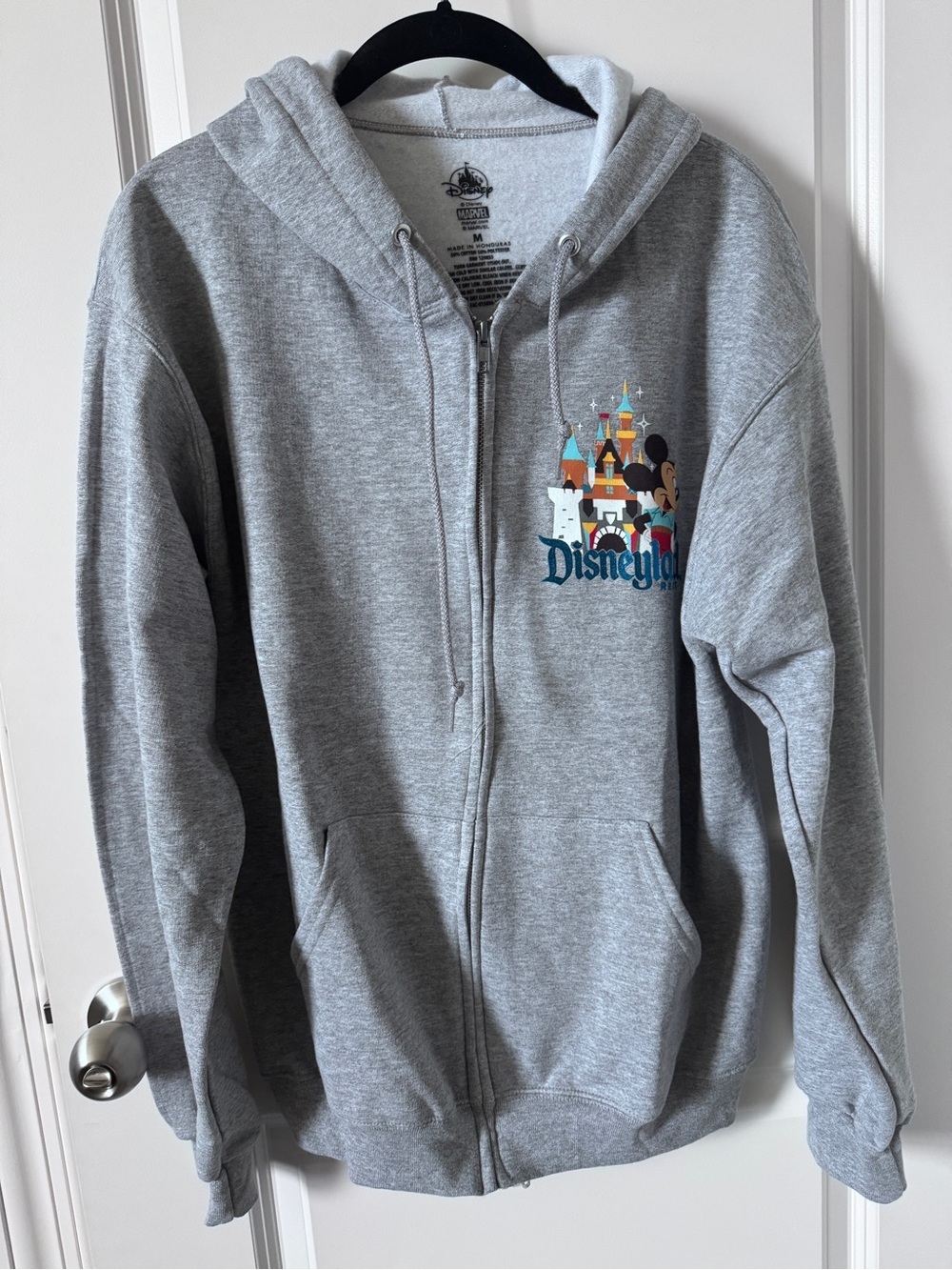 NWOT-Disneyland Gray Zip-Up Hoodie with Castle & Mickey Graphic-Medium - Picture 1 of 5